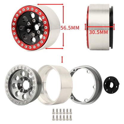 4PCS 1.9 Inch Beadlock Wheel Hub Rim Rims Aluminum Alloy for 1/10 TRX4 TRX6 Axial SCX10 D90 SCX10 II III AXI03007 GRT EX86190 RC Crawler Upgrade(A) - color: Gray