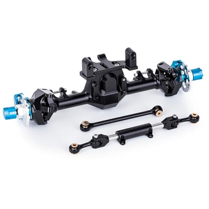 +9mm Front Rear Axle with Hydraulic Steering Link for Axial SCX24 Deadbolt C10 JLU Gladiator Bronco 1/24 RC Crawler Upgrade (Black) - color: Black