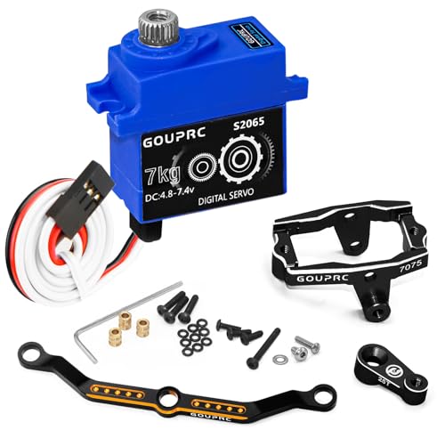 GOUPRC 7KG RC Digital Micro Servo for 1/18 TRX4M Servo RC Car, Metal Gear RC Servo with Servo Mount Bracket & Steering Link & Servo Horn Set Upgrade Parts (Black&Steering Link) - color: Black&tie Rods