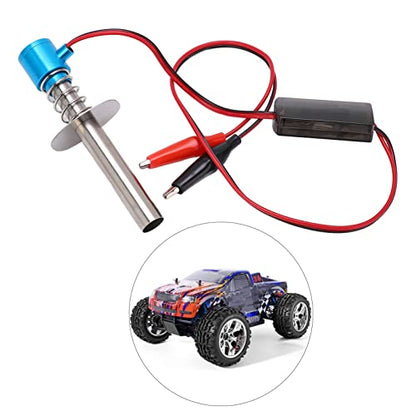 6-12V RC Car Igniter Kit with N4 Hot Glow Plug Gasket, RC Glow Plug Igniter for Methanol Engine, Electronic Glow Plug Starter for Aircraft Car Model, Compatible with HSP and Othe (Blue) - color: Blue