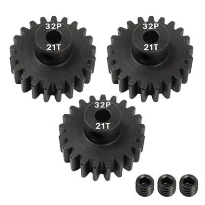 32P 21T Pinion Gear 3.175mm Shaft Hardened Steel, 32 Pitch Motor Gear for 1/10 Scale RC Car Truck Crawler Monster Buggy, Compatible with Traxxas for Axial 540 550 Brushed 3650 3660 Brushless - color: 21T