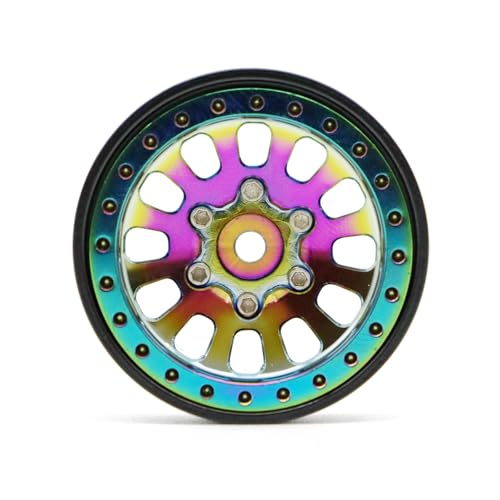 1.3” Brass Beadlock Wheels, -5.40mm Offset CNC 7 mm Hex Rims for 1/18 1/24 RC Crawler TRX4M, Axial SCX24 AX24, Redcat Ascent-18, FMS FCX24, 4 pcs, Iridescent Green - color: Iridescent-green