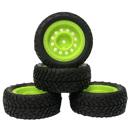 4PCS 75mm Rubber Tyres Tires with Foam Inserts and Plastic Wheel Rims 12mm Hex for 1/10 On-Road RC Drift Touring Car 1/14 1/16 1/18 Rally Car Replacement Parts(V-Green) - color: V-green