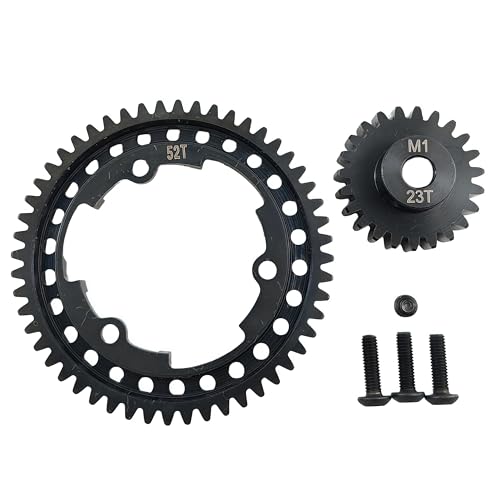 Hardened Steel 1.0 Mod Spur Gear with 23T Pinion for X-Maxx Maxx E-Revo (52T) | 1/5 Scale,1/7 XO-1,1/10 Maxx,E-Revo 2.0 VXL,Heavy Duty,Upgrade Parts,6449 Compatible,High Strength - style: 52T