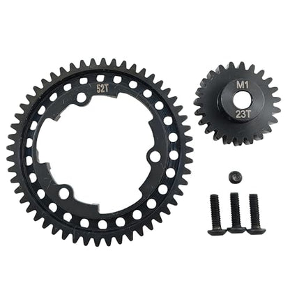 Hardened Steel 1.0 Mod Spur Gear with 23T Pinion for X-Maxx Maxx E-Revo (52T) | 1/5 Scale,1/7 XO-1,1/10 Maxx,E-Revo 2.0 VXL,Heavy Duty,Upgrade Parts,6449 Compatible,High Strength - style: 52T