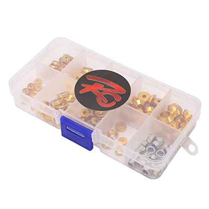 RC Screw Washer Kit Aluminum Alloy CNC Machined Flat Round Cup Head Washers and Nuts for 1/10 1/8 RC Cars, Anodized Lightweight Hardware Set with 125 PCS in Plastic Box (Gold) - color: Gold