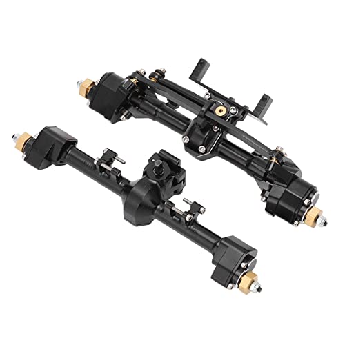 RC Car Metal Front Rear Portal Axle Set Assembly, Aluminum Alloy Housing with CNC Machined Steel Gears for Axial 1/24 SCX24 Upgrade (Black) - color: Black