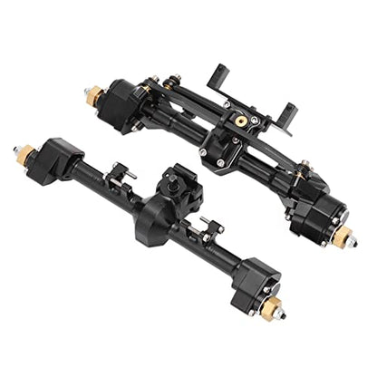 RC Car Metal Front Rear Portal Axle Set Assembly, Aluminum Alloy Housing with CNC Machined Steel Gears for Axial 1/24 SCX24 Upgrade (Black) - color: Black