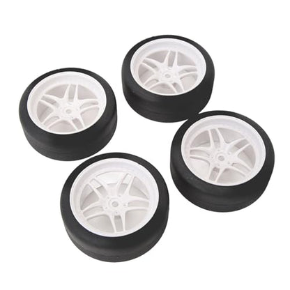 4pcs RC Tires Wheels Rims Set, 1/10 Scale Rubber Tires with 12mm Hex Hub, 26mm Wide Smooth Drift Tires for RC Racing and Drifting Cars Compatible with TT01 HSP (White) - color: White