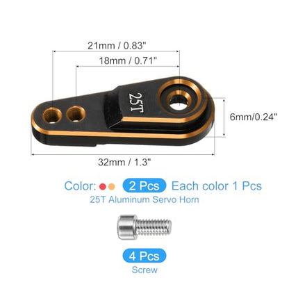 MECCANIXITY 2pcs Aluminum Alloy 25T Steering Servo Arm Horn Gold/Red for 1/10 RC Car/Boat/Airplane Boat Accessories - color: Gold/Red