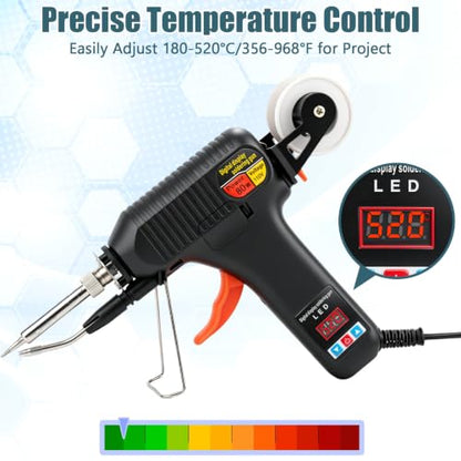 Soldering Gun Kit, 80W Adjustable Temp Soldering Iron with LED Display | 3 Tips, 3 Solder Wire Rolls, Desoldering Pump, Tweezers & Brass Wire Cleaner for Electronics Repair and DIY Welding