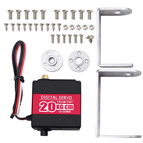 20KG RC Servo High Torque Servo Motors with 25T Servo Horn, Dual Ball Bearing, Aluminium Case, Metal Bracket, Waterproof Metal Gear Steering Digital Servo for RC Car Robot DIY, Control Angle 180°