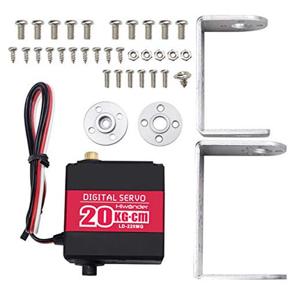 20KG RC Servo High Torque Servo Motors with 25T Servo Horn, Dual Ball Bearing, Aluminium Case, Metal Bracket, Waterproof Metal Gear Steering Digital Servo for RC Car Robot DIY, Control Angle 180°