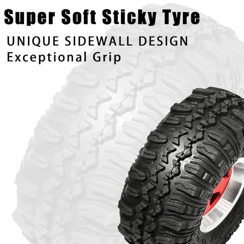 1.0 Beadlock Wheel Soft Tire Set RC Upgrade Part for Traxxas 1/18 TRX4M 1/24 RC Crawlers car Axial SCX24 FMS FCX24 Gladiator Bronco C10 JLU Deadbolt B17 Upgrade.(4Pcs/Set) - color: Red