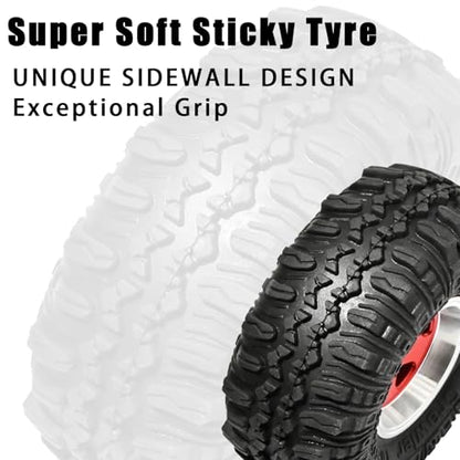 1.0 Beadlock Wheel Soft Tire Set RC Upgrade Part for Traxxas 1/18 TRX4M 1/24 RC Crawlers car Axial SCX24 FMS FCX24 Gladiator Bronco C10 JLU Deadbolt B17 Upgrade.(4Pcs/Set) - color: Red