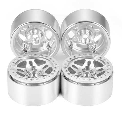 4PCS Aluminum 2.2 Beadlock Wheels Rims Hub for 1/10th RC Crawler Car Wraith RR10 RBX10 SCX10 II III TRX4 D90 D110 (Silver) - color: Silver