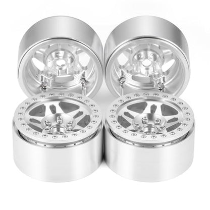 4PCS Aluminum 2.2 Beadlock Wheels Rims Hub for 1/10th RC Crawler Car Wraith RR10 RBX10 SCX10 II III TRX4 D90 D110 (Silver) - color: Silver
