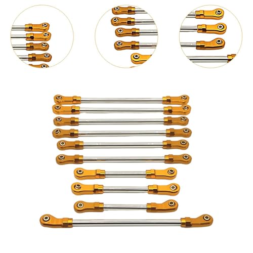 10 Pieces Steering Servo Link RC Car Pull Rod Metal Upgrade Linkage Model Parts Sturdy Construction Suitable for WLtoys 1/10 RC Truck, Gold - color: Gold
