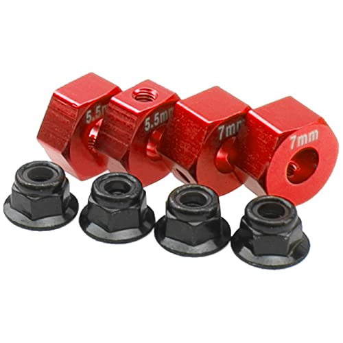 ShareGoo Aluminum 12mm Hex Wheel Hubs Hex Adapter & Flanged Lock Nuts Compatible with Traxxas 2WD Slash Rustler Stampede 1/10 RC Car (Red) - color: Red