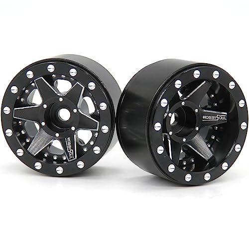 hobbysoul Adjustable Offset 1.0 Beadlock Wheels Rims, RC 1.0 Wheels 20.5g/Rim for RC 1/18 TRX4M Axial SCX24 90081 & Other 1/24 Micro Crawler, (4-Pack) - color: Black