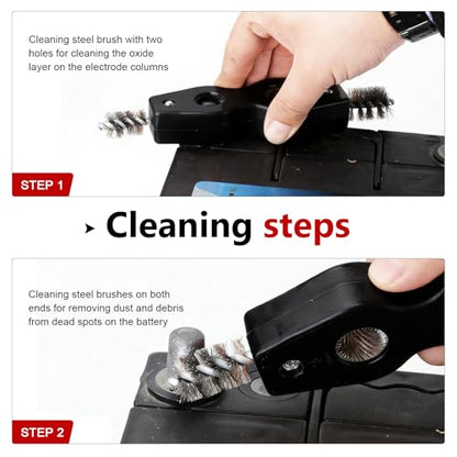 2 PCS Car Battery Terminal Cleaner Spray, 4-in-1 Battery Post Cleaner Brush with Steel Wire, Cleaning Tool for Terminals and Pipes, Universal for Most Cars, Trucks, SUVs (Black) - color: Black