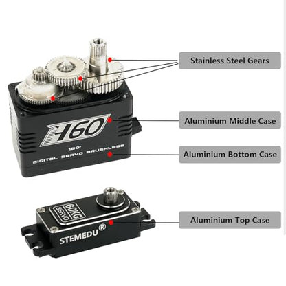 RC Servo 60KG Brushless Digital Servo High Torque Steering Motor High-Speed with Stainless Steel Gear Waterproof for DIY RC Car and Robot Models (180°) - style: Black 60KG - 180 Degree