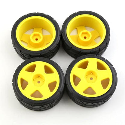 4PCS RC 1/10 On-Road Tires 65mm RC Rubber Tires w/Plastic Wheel Rim 12mm Hex Fit for 1/10 RC On-Road Rally Car HPI Tamiya TT01 TT02 Kyosho Wltoys 144001 - color: Yellow 4