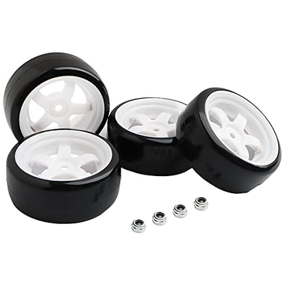 4PCS 12mm Hub Wheels,1:10 63mm Hard Plastic RC Drift Cars On Road Touring Racing Bald Tires for Traxxas HSP Tamiya HPI Kyosho On-Road Drifting Car Trucks(White) - color: White