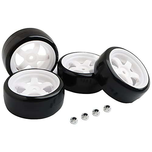 4PCS 12mm Hub Wheels,1:10 63mm Hard Plastic RC Drift Cars On Road Touring Racing Bald Tires for Traxxas HSP Tamiya HPI Kyosho On-Road Drifting Car Trucks(White) - color: White