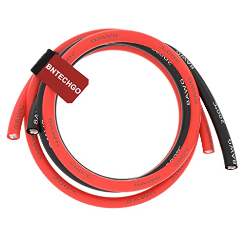 BNTECHGO 8 Gauge Silicone Wire 5 ft Red and 5 ft Black Flexible 8 AWG Stranded Tinned Copper Wire - color: Red and Black, size: 8 AWG 5 ft per color