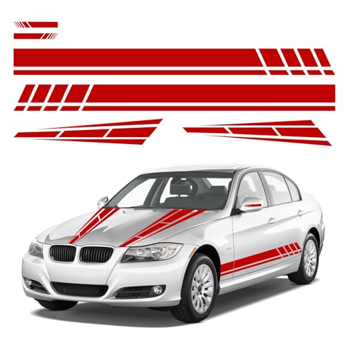 Dickno 6PCS Car Hood Stripe Sticker, Vinyl Auto Body Side Rearview Mirror Decal, Sports Racing Stripe Graphic Decal Stickers, Universal Vehicle Exterior DIY Decoration Accessories (Red) - color: Red, 6pcs