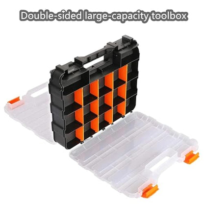 Small Parts Organizer with Removable Dividers, 34 Compartments Double-Sided Storage Box for Hardware, Screws, Nuts & Bolts, Nails, Craft Beads, Jewelry Making - Clear Stackable DIY Tool Organizer Case