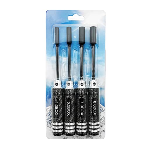 4Pcs Nut Driver Set RC Tool Set Hex Nut Driver for RC Vehicle RC Helicopters FPV Drones Cameras Appliances Repair 4mm 5.5mm 8mm 7mm Nut Driver (black) - color: Black