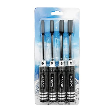 4Pcs Nut Driver Set RC Tool Set Hex Nut Driver for RC Vehicle RC Helicopters FPV Drones Cameras Appliances Repair 4mm 5.5mm 8mm 7mm Nut Driver (black) - color: Black