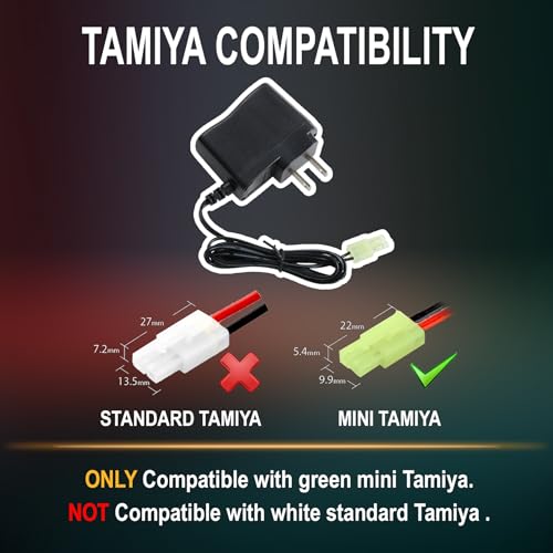 Lancer Tactical Airsoft RC Battery Charger for 9.6V (8S) NiMH/NiCd Battery Packs, 12V 400mA AC Plug Charger w/Standard Mini Tamiya Connector