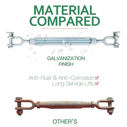 5/8" Jaw Jaw Turnbuckle Galvanized Jaw and Jaw Turnbuckle, Jaw Jaw Closed Body Marine Turnbuckle Jaw, 5000lbs Working Load Limit, Durable for Wire Rope Cable (5/8" x 9") - style: Jaw & Jaw-5/8 x 9