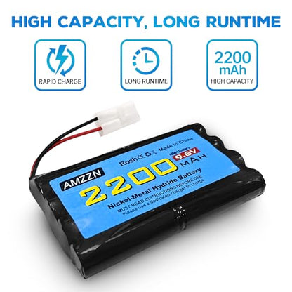 9.6V 2200mAh AA NiMH Battery with Tamiya Plug and USB Charging Cable for RC Toy Cars, Trucks, Tanks, Engineering Vehicles, RC Ships, Rechargeable Battery Accessories (1PCS Battery+1 USB)