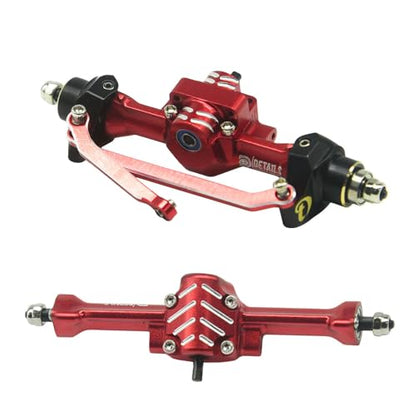 Aluminum Front/Rear Axle Set with Brass Knuckles, Steering Link, Gear, Bearing, CVD Whole Set, Red, for 1/30 Axial SCX30 RC Cars (Red) - color: Red