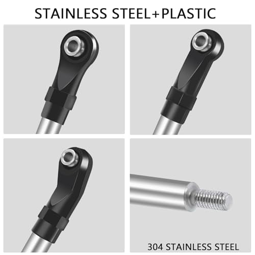 313mm/324mm Metal Link Set Linkage Steering Rod with Nylon End Kit for 1/10 RC Crawler Car Compliable with Axial SCX10 SCX10II 90046 (313mm)