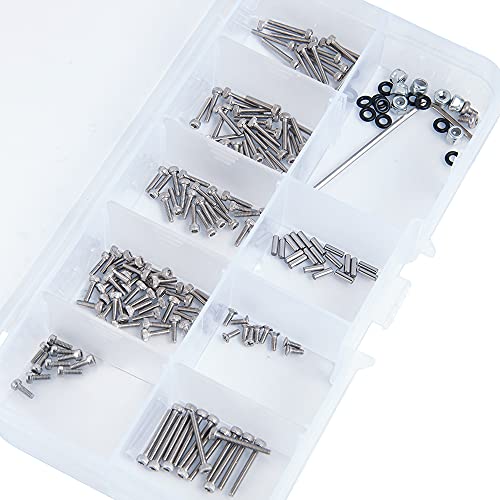 185pcs RC Screws Set M1.4 Screws Nuts M1.5 Pins with Box,Hexagon Wrench for Axial SCX24 1/24th RC Crawler Car