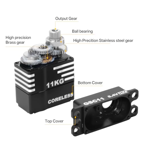 GOTECK 11KG Coreless Digital Micro Steering Servo, High Torque Metal Gear Aluminum Housing Servo with Mount & Horn, 180° Angle RC Upgrade Parts for 1/18 TRX4M TRX4MT RC Crawler