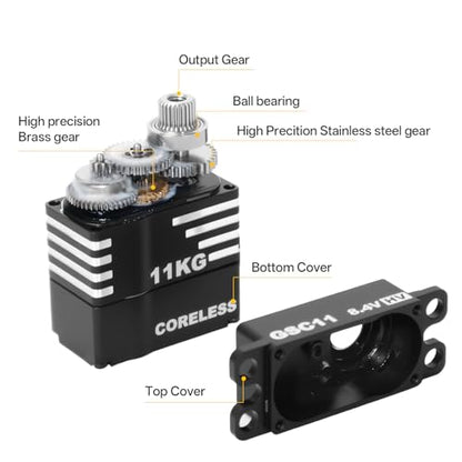 GOTECK 11KG Coreless Digital Micro Steering Servo, High Torque Metal Gear Aluminum Housing Servo with Mount & Horn, 180° Angle RC Upgrade Parts for 1/18 TRX4M TRX4MT RC Crawler