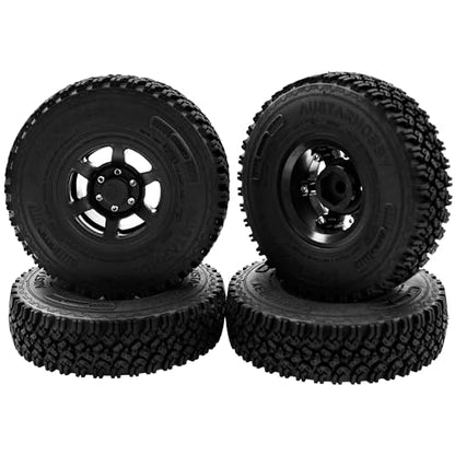 4Pcs HIRCQOO 1.55'' Beadlock Plastic Wheel Rims Rim Rubber Tires Tyre 12mm Hex Compatible with RC4WD D90 TF2 Tamiya CC01 LC70 LC80 MST Axial AX90069 1/10 RC Crawler (Black) - color: Black