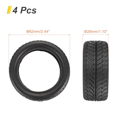 uxcell 4pcs Soft Rubber RC Car Tires for 1/10 Scale Touring On-Road Racing - 62mm x 28mm Performance Tyre, Black