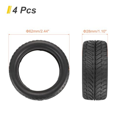 uxcell 4pcs Soft Rubber RC Car Tires for 1/10 Scale Touring On-Road Racing - 62mm x 28mm Performance Tyre, Black