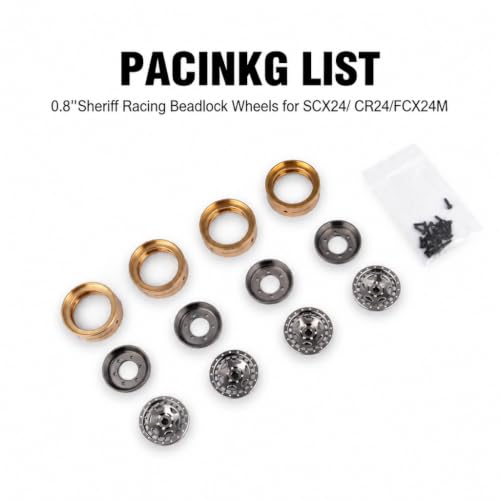 Aluminum 0.8” Sheriff Racing Beadlock Wheels for 1/24 SCX24 CR24 for FMS FCX24M Tacoma/Range Rover/Discovery RC Crawler Upgrade parts (4pcs) Silver - color: Silver