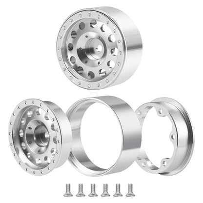 4PCS 1.3" Beadlock Wheel Tires Set Aluminum 1.3inch Beadlock Wheel Hub Rim ＆ 70mm/2.76inch Rubber Crawler Tires for 1/18 TRX4M 1/24 SCX24 RC Crawler Car Upgrade Parts (Bright Silver) - color: Bright Silver