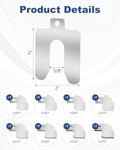 MUZIK 56 Pcs 2"x2" Metal Shims for CNC, Machining & Automotive Alignment | 304 Stainless Steel, 8 Thicknesses, Easy Identification, Precision Laser Cut, Corrosion Resistant, Burr Free Finish - size: A 2" x 2"
