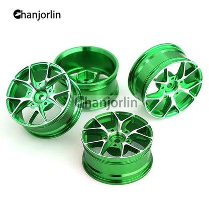 1/10 On Road Drift Wheels Rims Hex 12mm RC Aluminum Alloy Rally Racing Hubs for 1:10 Scale Touring Street Car Tires Tamiya TT01 TT02 HSP 2S 3S Brushless HPI KYOSHO XV02 XV01 4PCS (Green) - color: Green