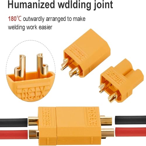Frienda 20 Pairs XT30 Connectors Male and Female Connectors Plugs Set, Rc Lipo Battery Connector Kit with Heat Shrink Tubing Nylon Gold-Plated Bullet for Frv Drone, Rc Car, Boat, Esc